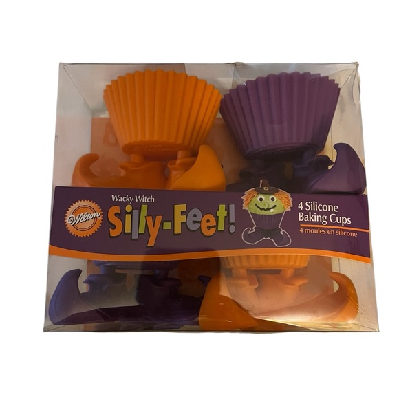 Wilton Silly-Feet Witch Silicone Baking Cups - Orange and Purple - Picture 1 of 1